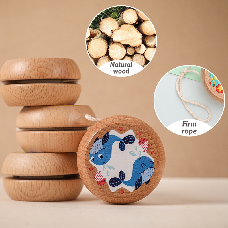 1Pc Small Size Children Wooden Yo-yo Ball Colorful Different Pattern Funny Toys Kids Classic Rope Toys Hand Trainning Kid