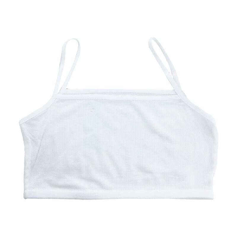 1pc skoleelever piger sport trænings-bh spaghetti rem bandeau cami crop top enkelt lag ribbet ensfarvet undertøj: Hvid