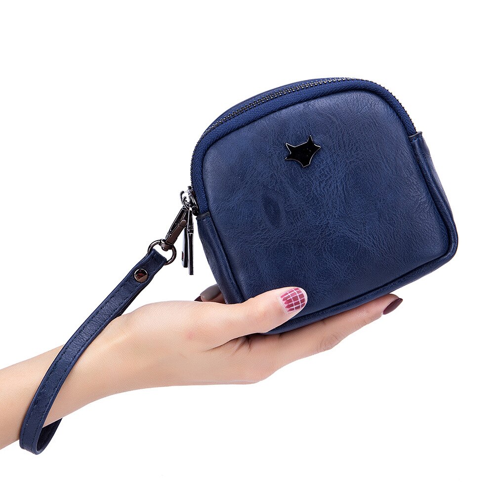 Couro do plutônio feminino dia embraiagens wristlet mudança bolsa duplo zip portátil higiênico guardanapos armazenamento saco batom caso bolsa sólida: Sapphire Blue