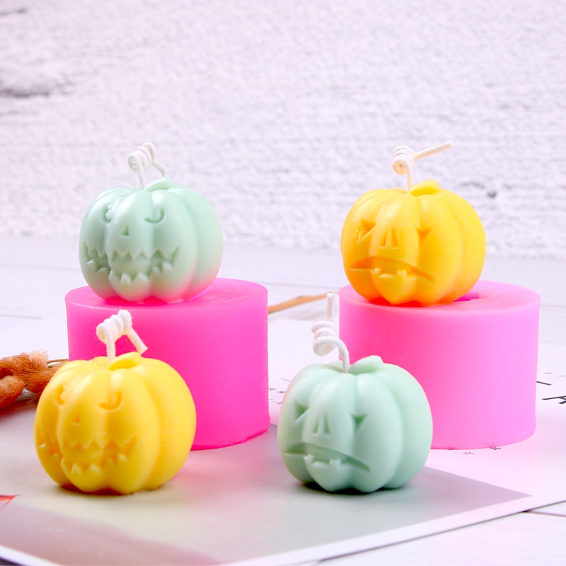 Molde de silicona con forma de calabaza para Halloween, artesanías de yeso aromático para decoración de fiestas, velas pequeñas, moldes de resina para jabón