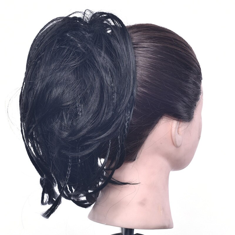 Gres Donut banda de pelo de fibra resistente al calor/Negro rubia trenza moño para novias sintético de mujer moño para el cabello con una banda de caucho: 1B