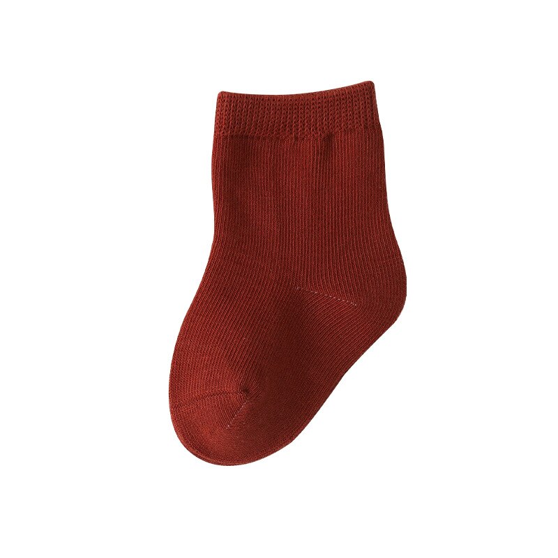 0-8Years Soild Color Cotton Socks Autumn Baby Boys Casual Socks Toddler Girl Foot Socks Babi Ankle Socks Calcetines Bebe: Brick red / M(FOOT 10-12CM)