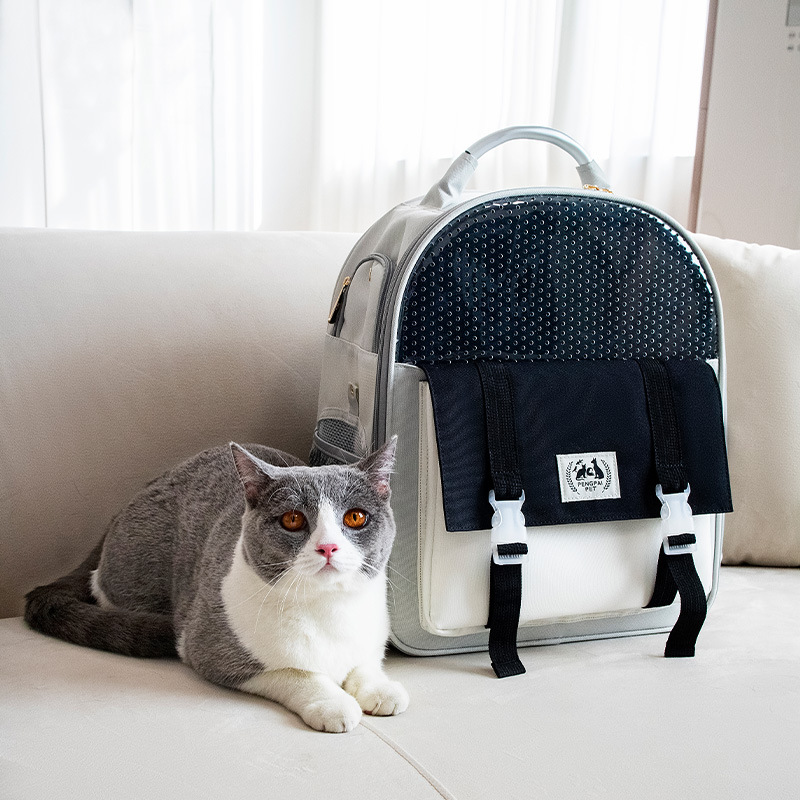 Mochila transpirable para transportar gatos y mascotas, bolsa de transporte plegable de gran capacidad, portátil, para viajes al aire libre: Negro