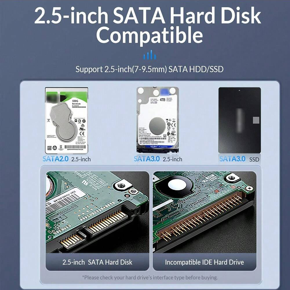 2,5 HDD/SSD-Gehäuse SATA auf USB 3.1/3.0 Adaptergehäuse 6 Gbit/s HD Externe Festplattengehäuse Box für Festplatte HDD Typ USB-C-Gehäuse