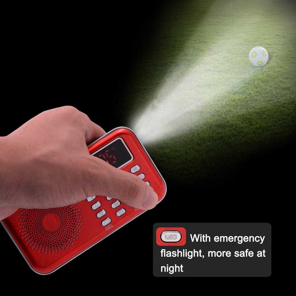 Lefon Portable Mini Radio FM Stereo Receiver Speaker Recorder MP3 Player Support TF SD Card USB AUX LED Display Flashlight