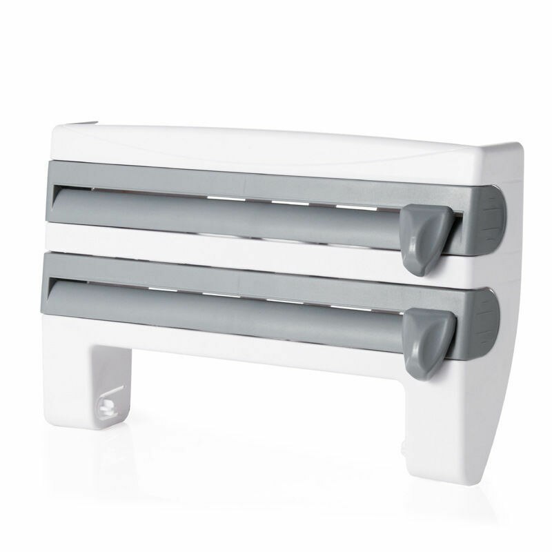Triple Roll Papier Dispenser Cling Film Tin Folie Handdoek Houder Rek Wandmontage: Grijs