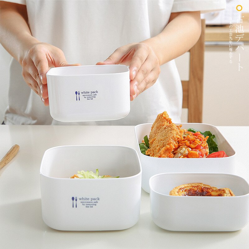 Japanese fresh-keeping box pure white storage box with lid plastic refrigerator food box small lunch box containers