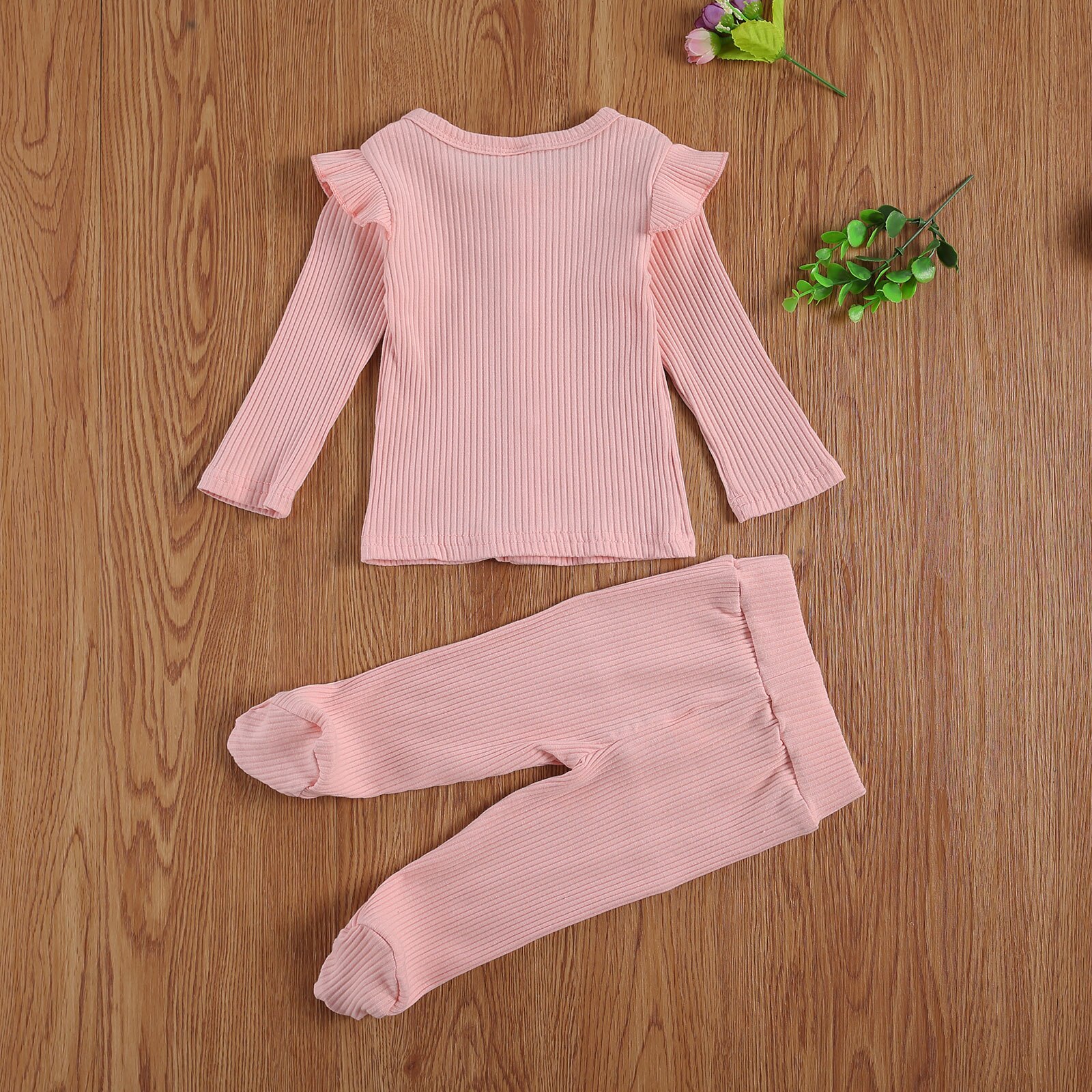 FOCUSNORM Newborn Baby Girls Boys Sleepwear Sets 2pcs Solid Long Sleeve Single Breasted Knit Tops Trousers Pants