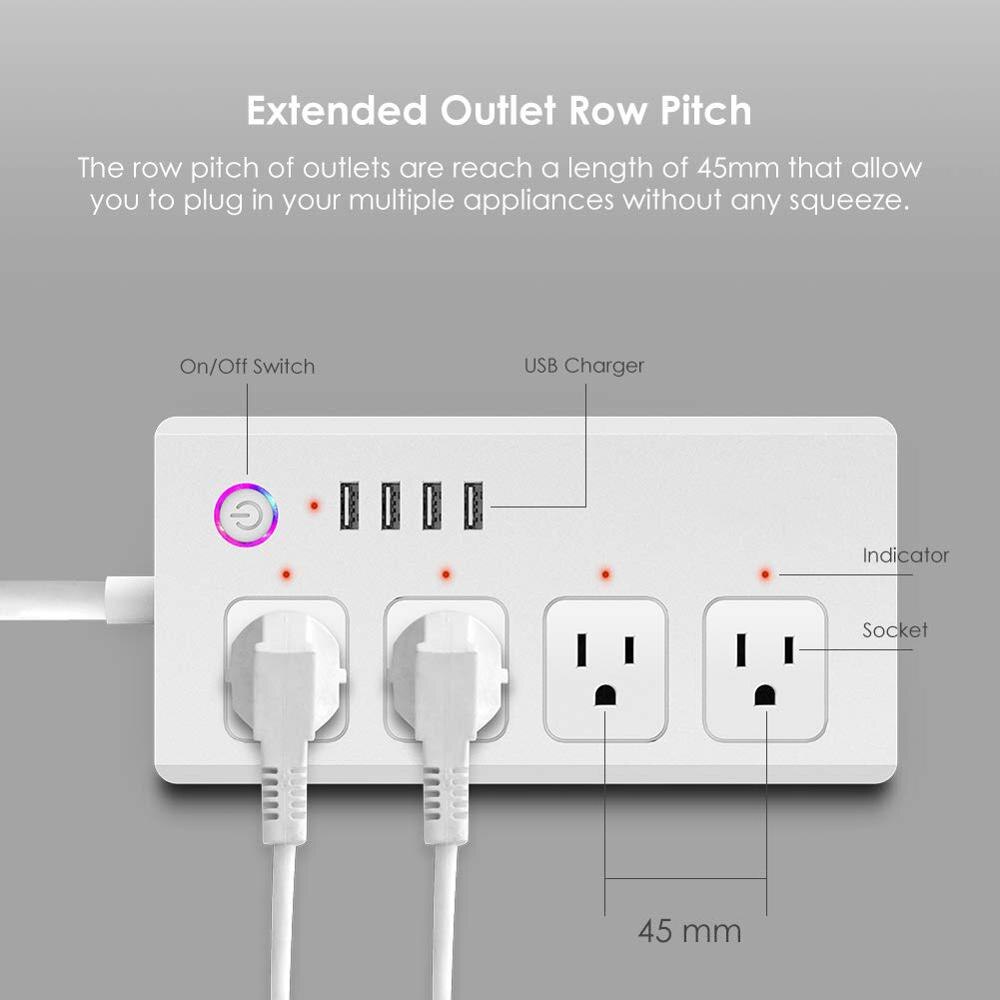 US Standard WiFi Smart Power Strip 4 Outlets and 4 USB Ports Compatible with Alexa and Google Assistant