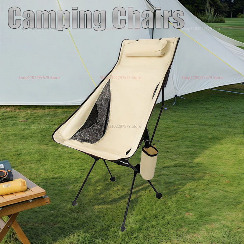 Draagbare campingstoel Opvouwbare reisstoel met hoofdsteun Lichtgewicht buitenvisstoel Maanstoel voor volwassenen en kinderen