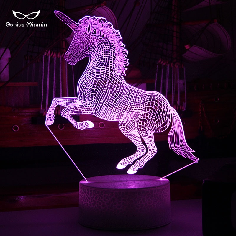 3D Einhorn LED Nacht Licht Einhorn Party Cartoon Kronleuchter 7 Farbe Ändern Baby Zimmer Neben Lampe Baby Riss Basis stil