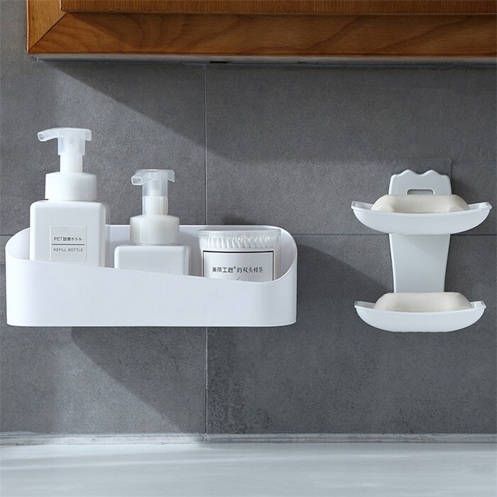 Bathroom Accessories Storage Shelf & Rack Waterproof Floating Shelf Home Decoration Kitchen Free Punching Wall Hanging H1148: White A