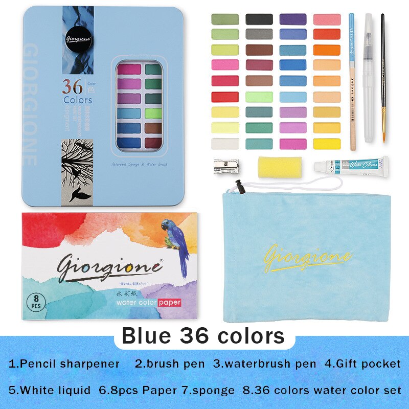36/48 Colors Giorgione Watercolor Paint Sets Watercolour Water Color Pigment Oil Paints School Painting Drawing Art Supplies: Blue 36 colors set