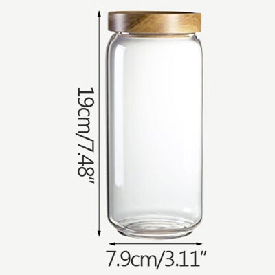 Botella de vidrio transparente para cocina, tapa de madera, tarro de almacenamiento sellado, organizador frascos de almacenamiento multigranos para el hogar: L