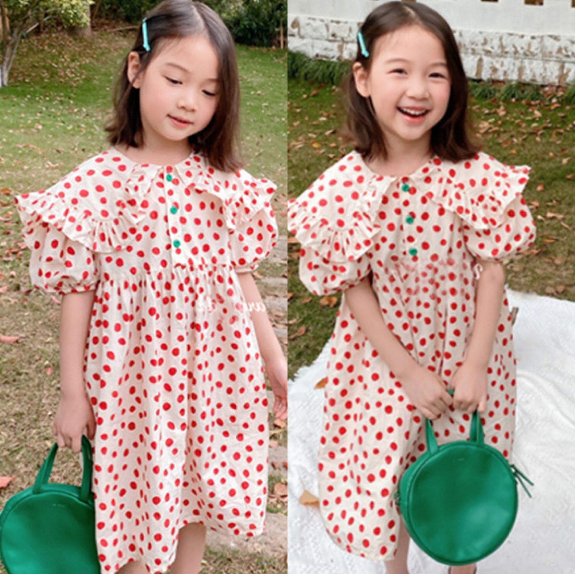 Girls Summer Dress Red Color Dot Kids Baby Girl Casual Dress Beach Dress Daughter Party Dress Children Clothes