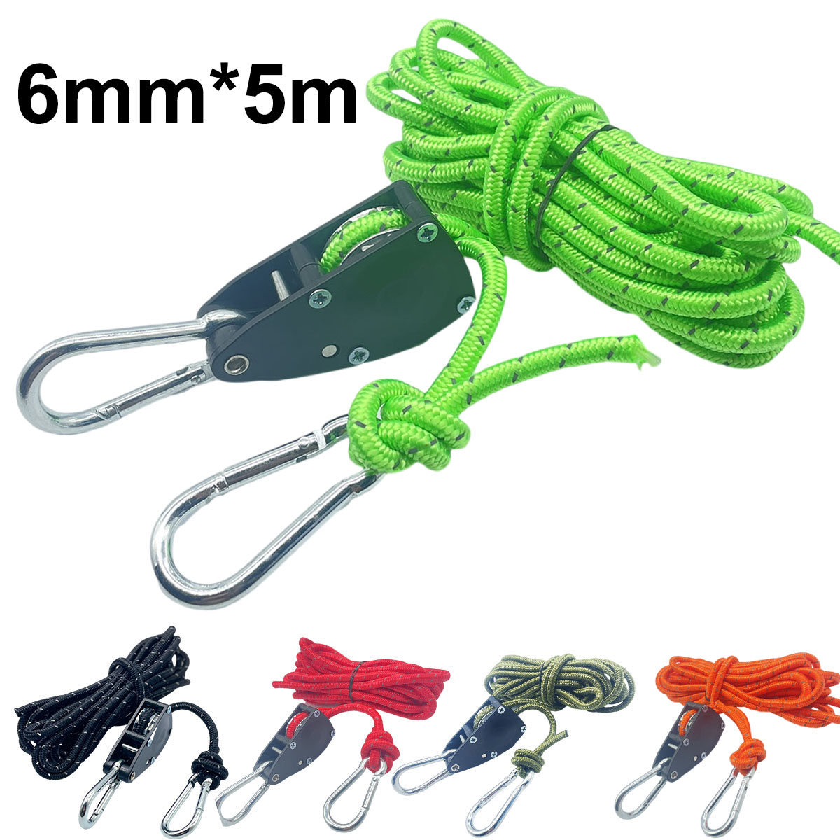 Corde de Moulage pour Tente de Camping, Tendeur de Fixation, Poulie à Cliquet, Auvent, Crochet, 6mm