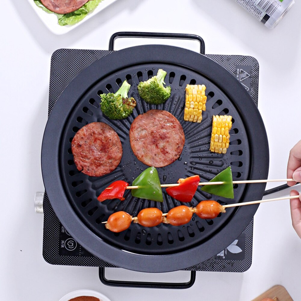 Parrillas antiadherentes coreanas para barbacoa, Cassette para horno, sartén redonda portátil antiadherente, fácil de limpiar, accesorios para exteriores, herramientas