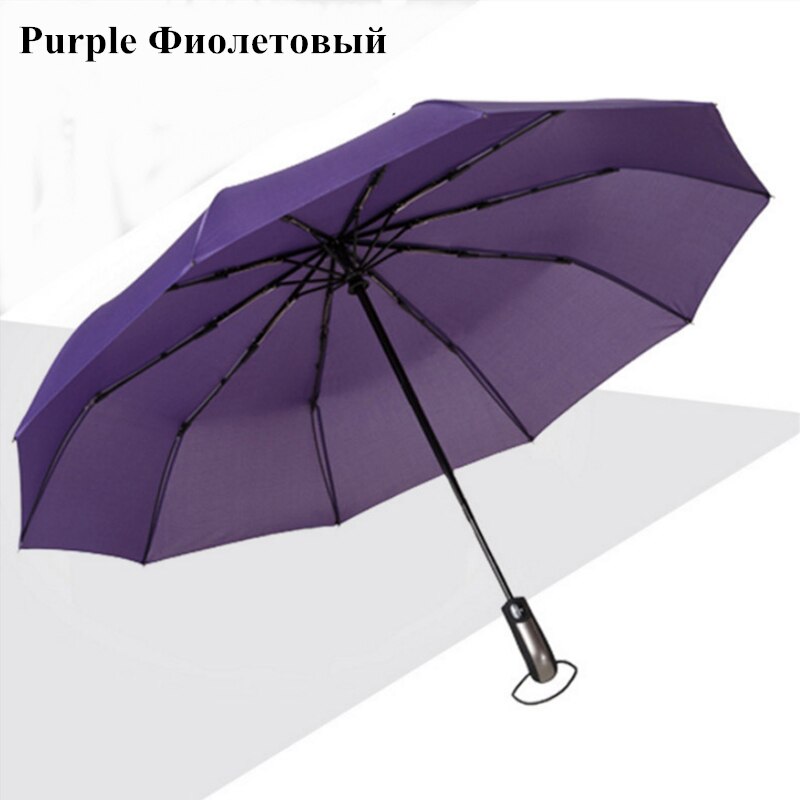 Wind Resistant Three Folding Automatic Umbrella Rain Women Auto Luxury Big Windproof Umbrellas Men Frame Windproof 10K Parasol: Purple