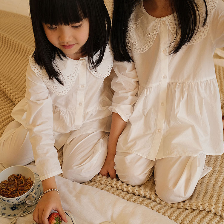 Kid Meisjes Lolita Geborduurde Kraag Pyjama Sets.Vintage Peuter Kid &#39;S Pyjama Set Slaap Loungewear. Kinderkleding