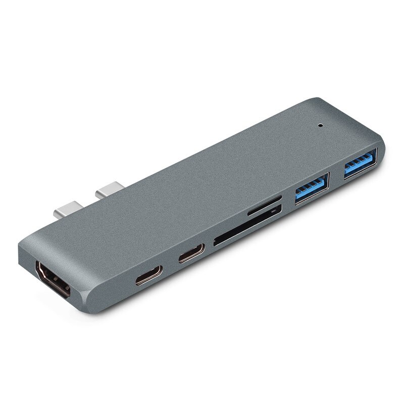 Multi Hub USB type-c Portable 7 en 1, adaptateur de lecteur de carte SD TF, séparateur USB C pour MacBook Pro , station d'accueil: grey