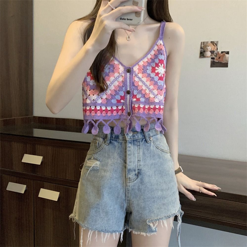 Randigt broderat blommigt linne tofs strandkläder bohemisk stil linne koreansk stil fransk stil stickat bikini linne klubb