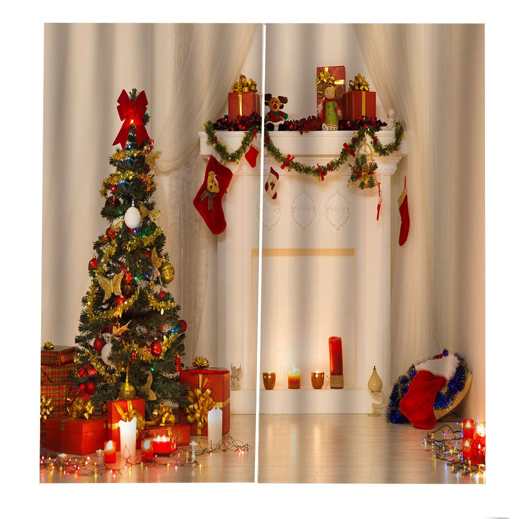 Cortinas navideñas de efecto 3D con ganchos, Juego de 2 paneles y 10 colores, cortinas de tela de poliéster para ventana, pantallas para puerta, decoración para el hogar: Blanco