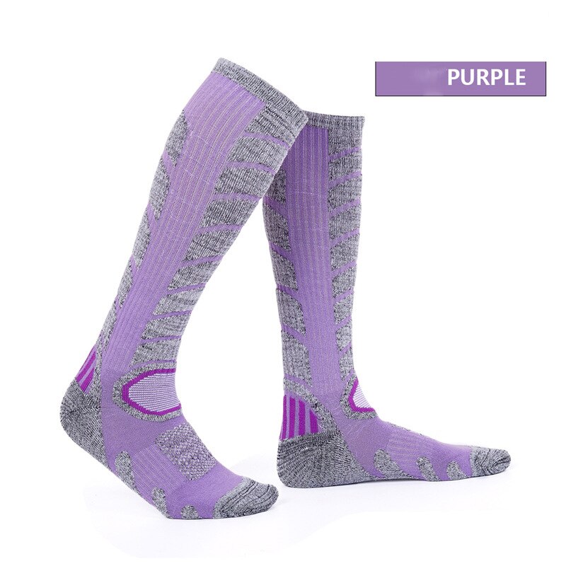 2 Pairs Women Ski Socks Outdoor Hiking Climbing Skiing Sports Socks Female Winter Keep Warm thick Cotton Sock: purple M