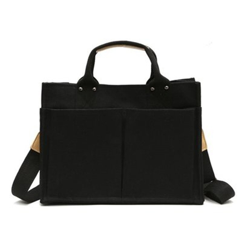 Sac à main en coton tendance pour femmes, sac à bandoulière en toile de grande capacité pliable et réutilisable, sacoche de Shopping, fourre-tout pour dames: Black