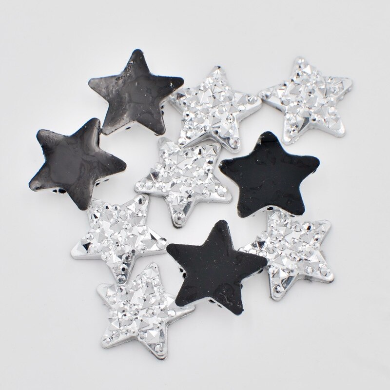 50 Stuks 16Mm Resin Silver Star Plaksteen Strass Applique Diy Bruiloft Scrapbook Ornament Ambachten SF216