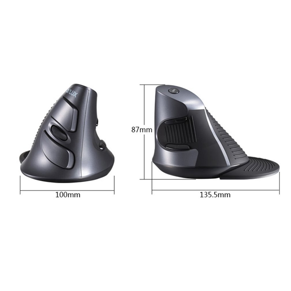 Delux  m618gx draadloze gamemuis met 6 knoppen, 1600 dpi, ergonomische verticale computermuis met rubberen beschermhoes voor pc en laptop.