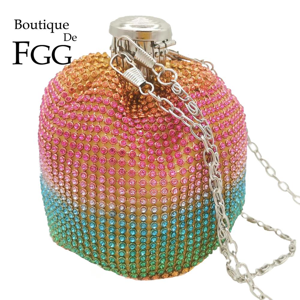 Boutique De FGG Rainbow Aluminum Women Mini Evening Clutch Purses and Handbags Ladies Cocktail Party Coin Purse