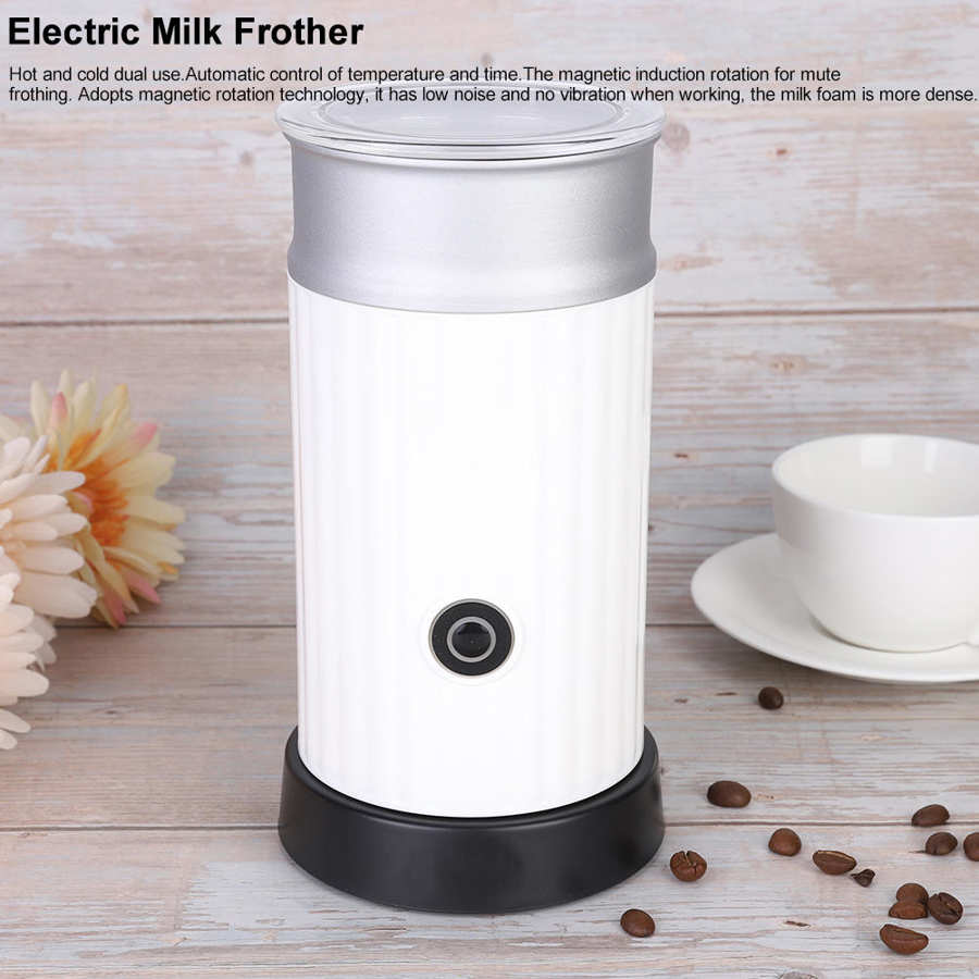Ovetedot Milchaufschäumer, 4-in-1 Milchaufschäumer Elektrischer für Heißen und Kalten Milchschaum, Automatische Abschaltung Kaffee Aufschäumer für Latte, Macchiato, Cappuccino(Hellgrau