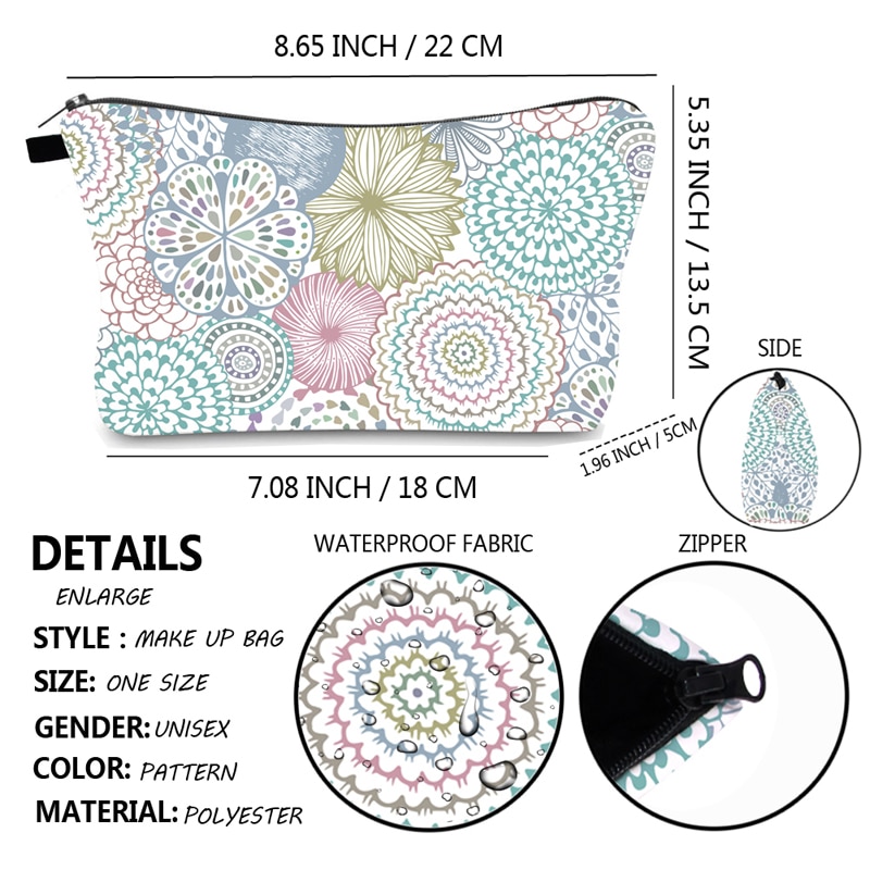 Vattentät sminkväska mandala utskrift för organisatör kvinnor kosmetiska väskor smink