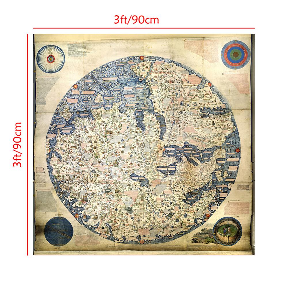 90 x 90cm världskarta retrostil non-woven vikbar 1:1 hd världskarta för resa och resor