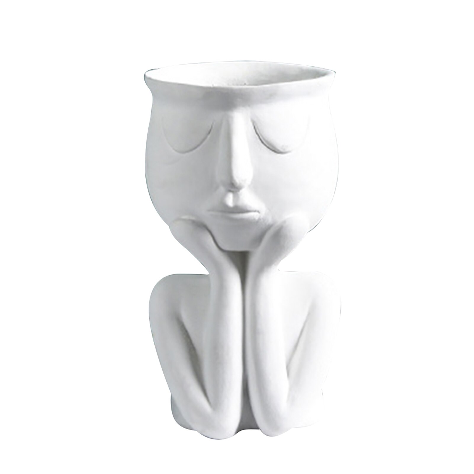 Indien porte-Pot de fleurs humain pense visage en céramique maison plantes Pot de fleur Vase planteur table décoration support: WHITE