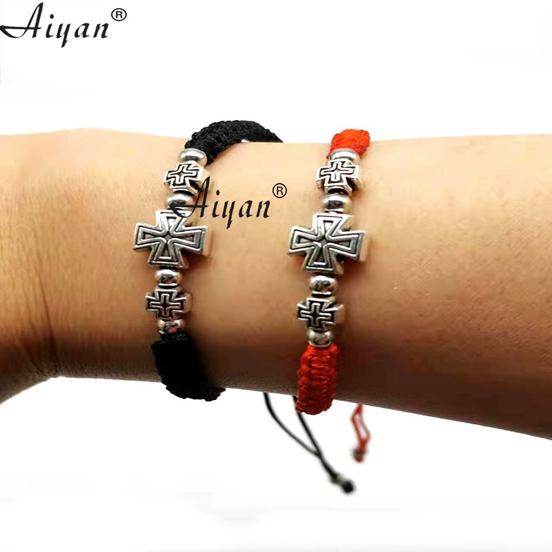 12Pieces Three Alloy Cross Accessories Woven Bracelets With Red And Black Threads Can Be Given aAs Or Used For Prayer