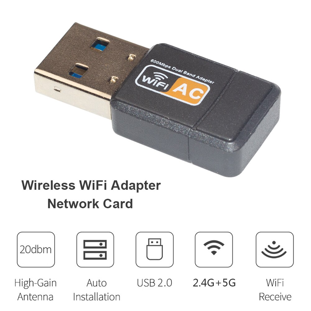 Wireless Ethernet Dongle Receiver USB Stereo Music Wireless Adapter 2.4GHz 5GHz 600Mbps USB WiFi Adapter Dual Band
