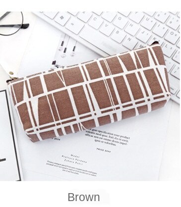 Briefpapier gestreepte canvas etui school etui eenvoudig raster schrijf etui kantoorbenodigdheden etui studenten potloden: Koffie