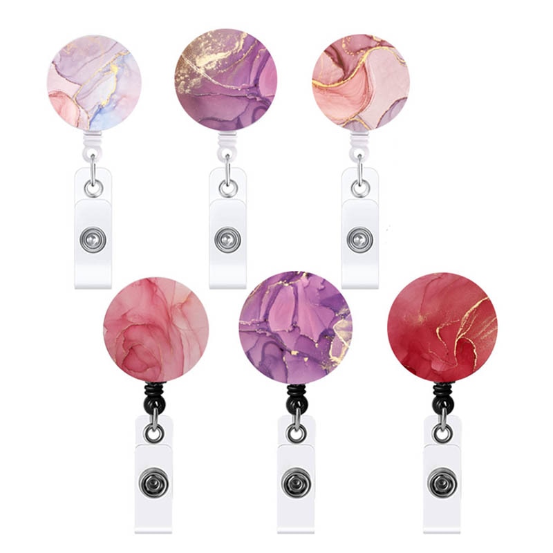 Rood Marmer Verpleegkundige/Arts Badge Reel Badge Houder Clip Intrekbare Id Badge Houder Met 360 Roterende Alligator Clip