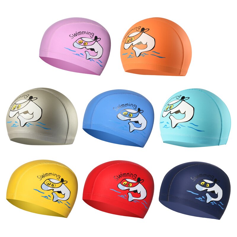 Cartoon Swimming Cap Boys Girls Kids Pu Waterproof Water Swimming Caps Kids Swimming Pool Hats Colorful Baby Diving Hat