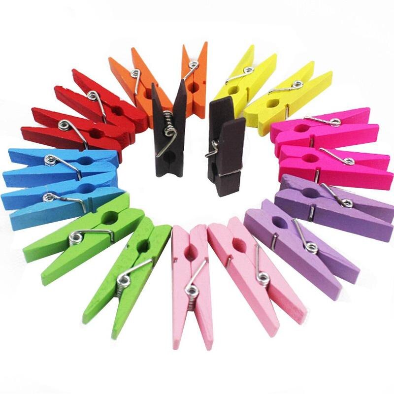 Clips de madera Natural para decoración de pared, pinzas pequeñas de 25mm, color blanco, para manualidades, 50 unids/set por juego: 50Pcs