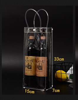 1 Uds. Bolsa de hielo portátil para vino, cerveza, champán, bolsa de hielo para bebidas, bolsa enfriadora, transportador plegable, bolsas de cesta transparente de PVC: 15x33x7cm