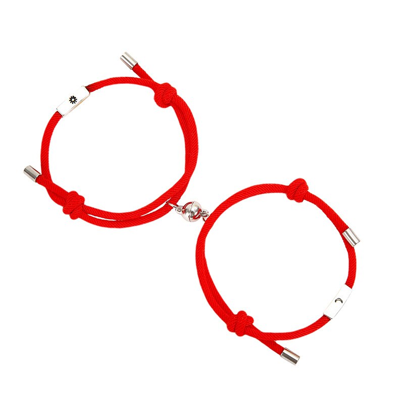2 teile/satz Sonne Mond Paar Armbänder verrotten Schnur Freundschaft Schmuck Magnetische Glocken Perlen Einstellbare Seil Armbinde Handgemachten Schmuck