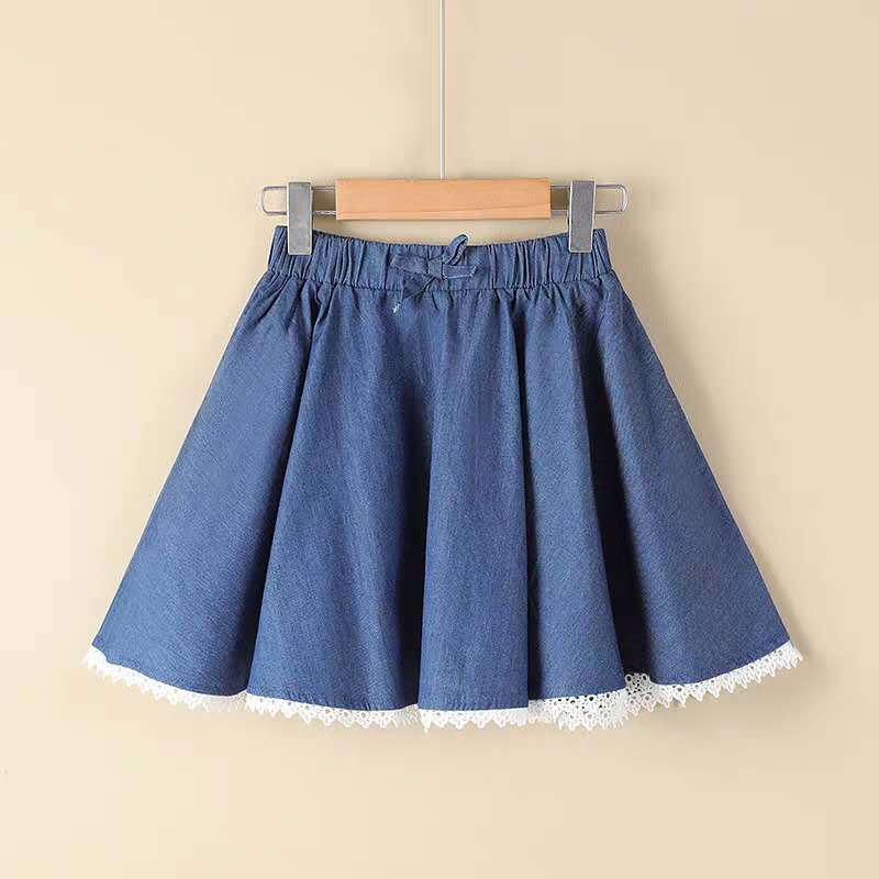 Piges sommer nederdele børn piger børns elastik talje a-line denim nederdel plisserede nederdele til småbørn  w124