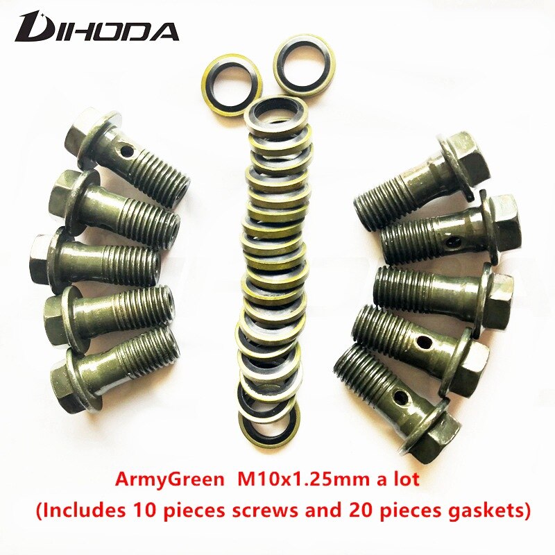Motorcykel bremsekaliper banjo bolt olieaftapningsskrue / hul skrue  m10 x 1.25mm m10 x 1mm til hovedcylinder til bremseslange: Hærgrønne a