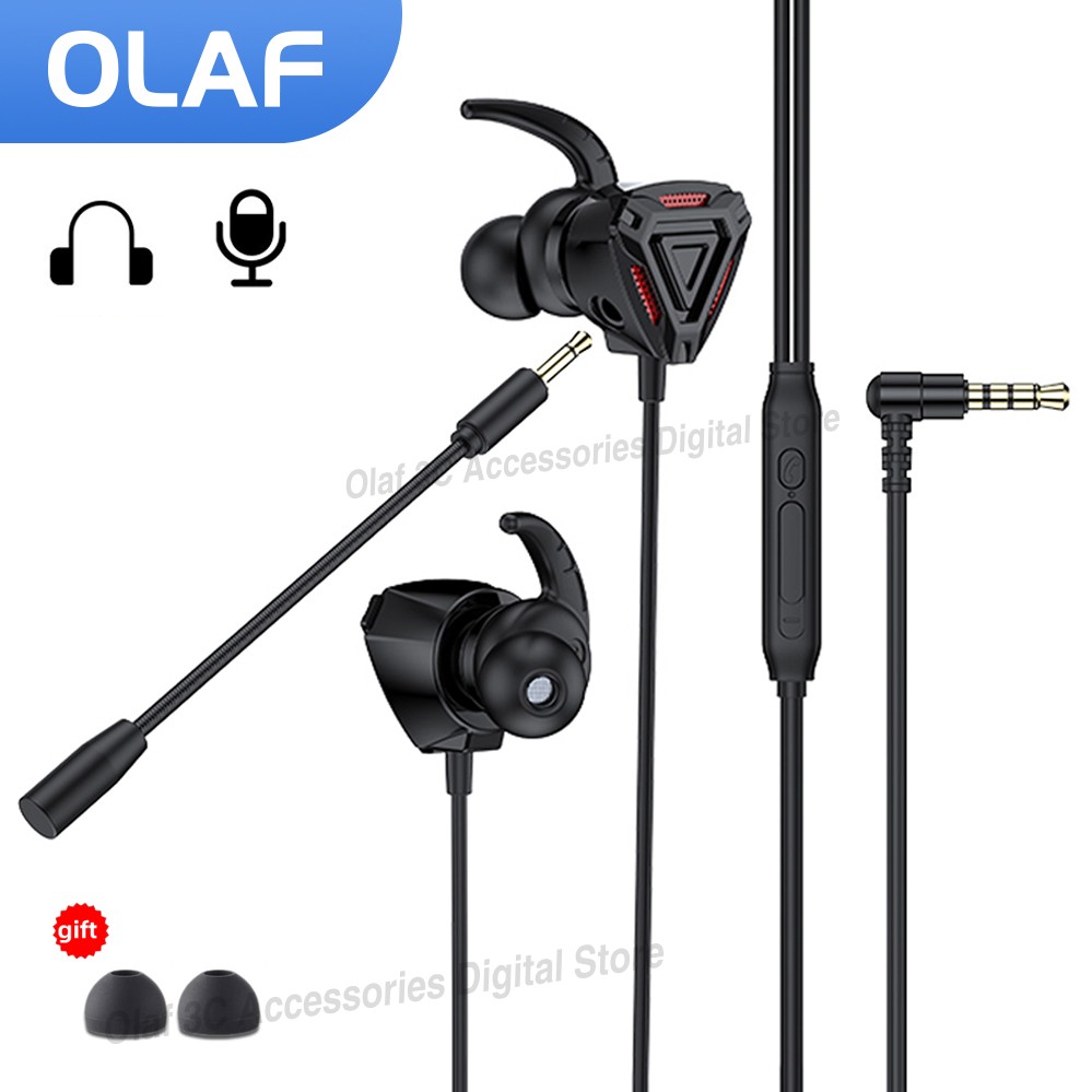 OLAF 3,5 mm słuchawki przewodowe zestaw słuchawkowy do gier basowe słuchawki stereo dla graczy słuchawki douszne z redukcją szumów z podwójnym mikrofonem douszny zestaw głośnomówiący