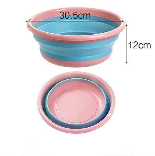 Rund sammenfoldelig håndvask udendørs rejse transportabel fortykket resistent plastvask multifunktionel hængende skridsikker håndvask: Lyserød m