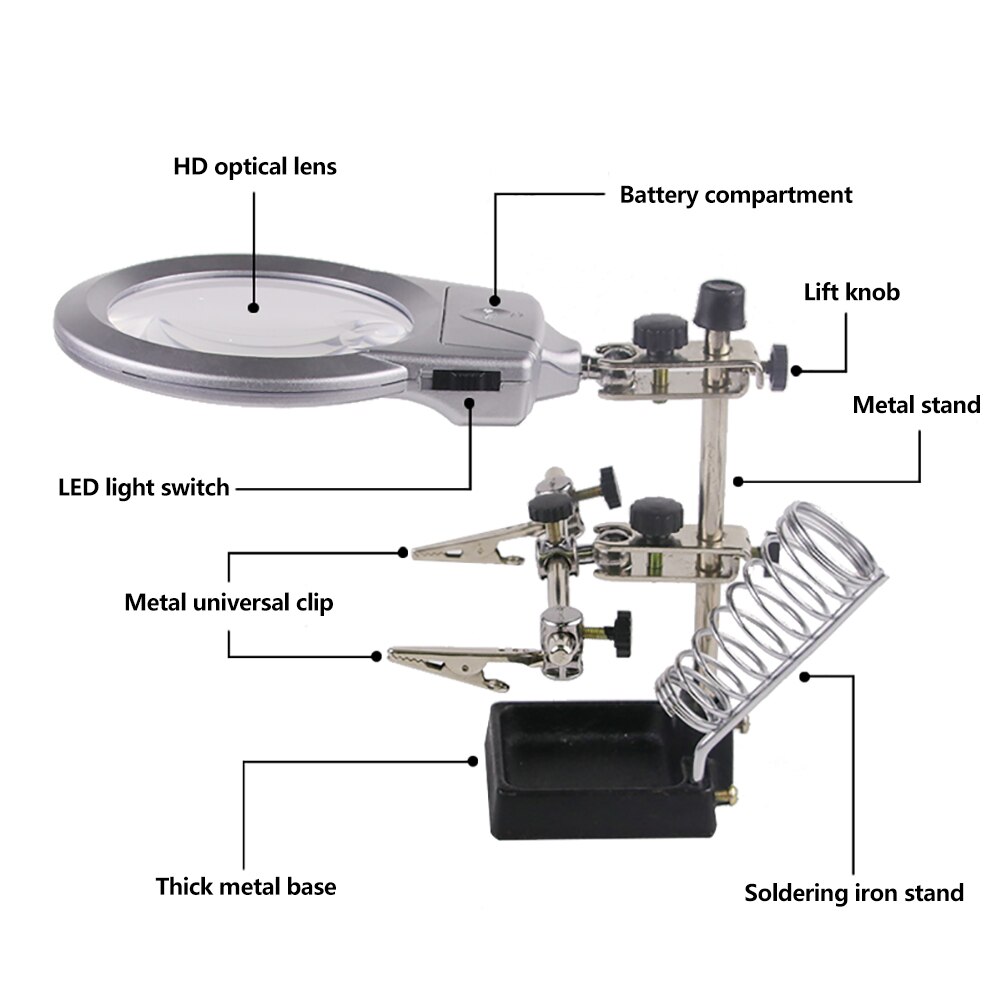 3 Hand Soldeerbouthouder Lassen Tool Met Verlichte Glazen Led Alligator Clip Houder Klem Helpende Hand Reparatie