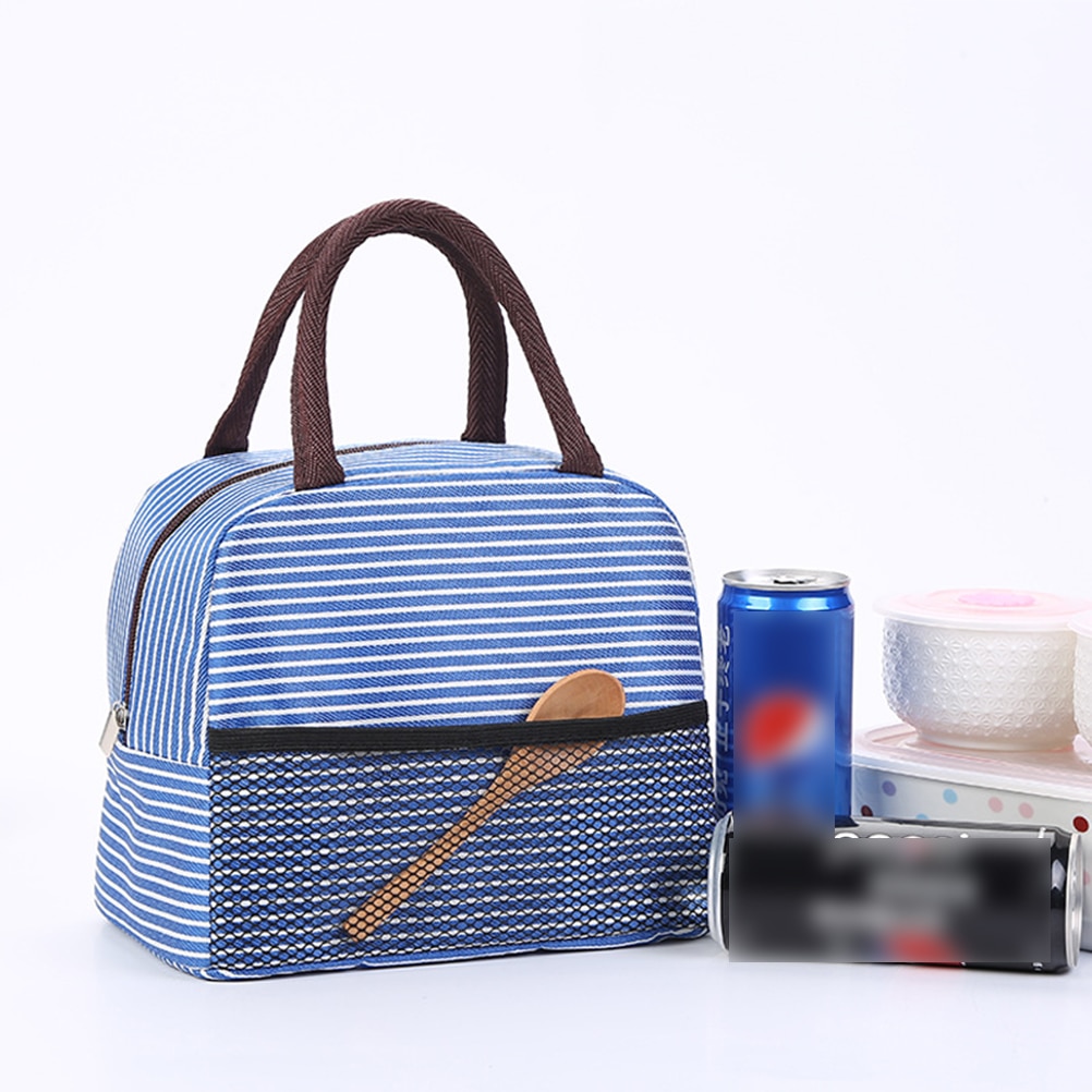 Bolsa de almuerzo de mujeres para niños, bolsa térmica a rayas, nevera, Picnic, fiambrera, almacenamiento de comida escolar, bolso aislado