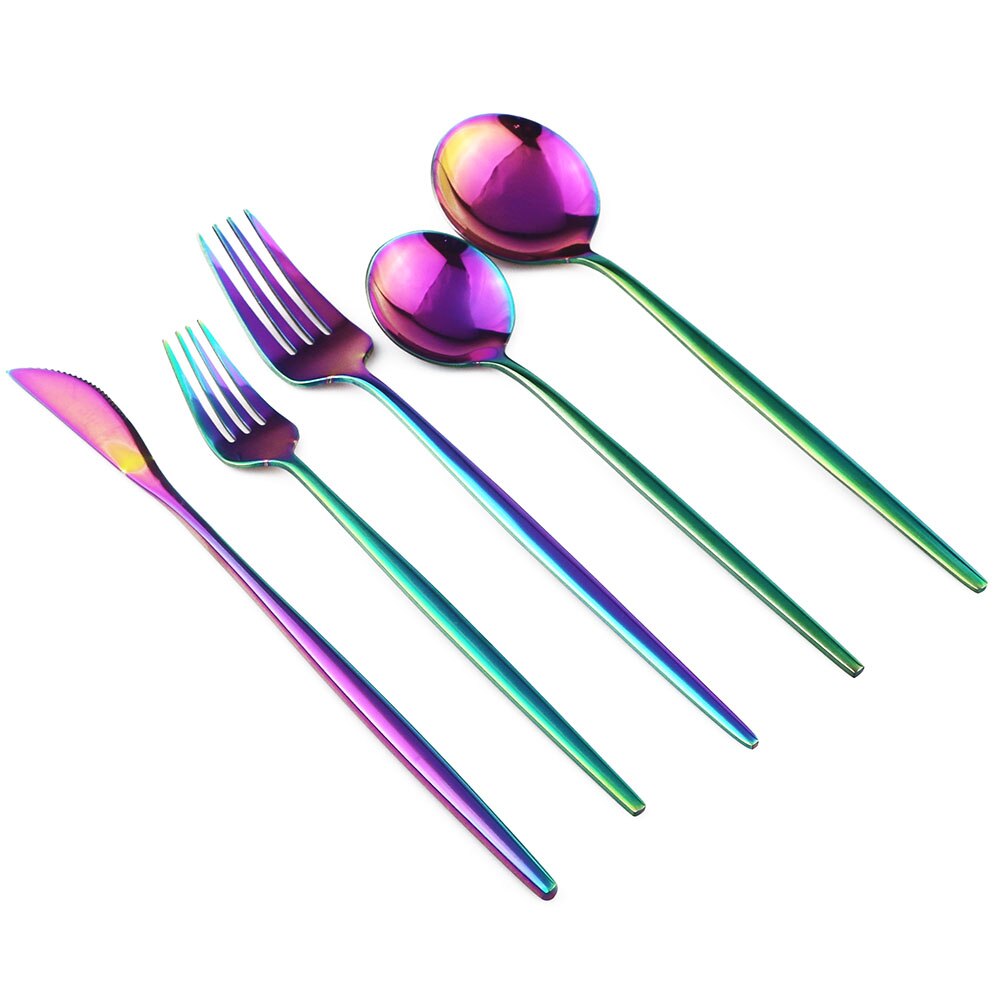5 st lyxiga rainbow bestick set bestick set guld restaurang dessert gaffel bestick 304 rostfritt stål servis silver set